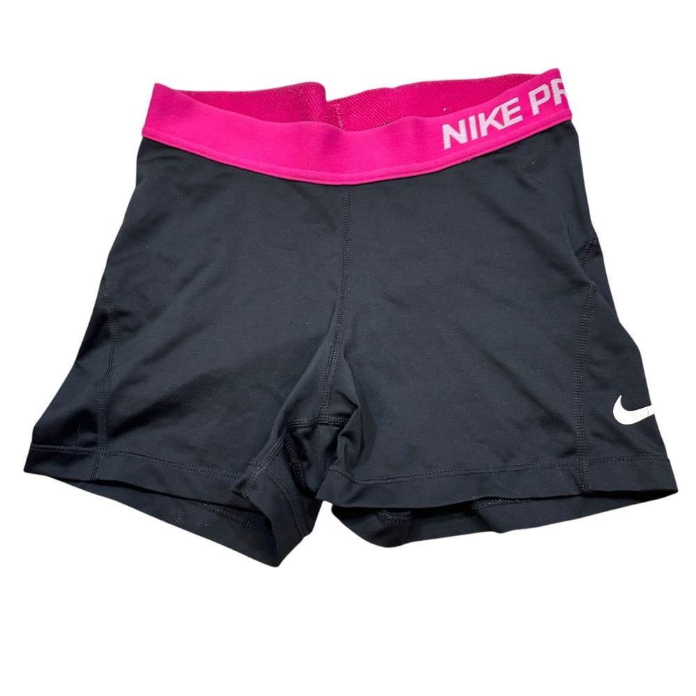 Ladies‎ Nike Pro Dri-Fit Black Compression Shorts with Pink Logo Waistband Small
